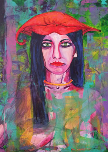 dame mit hut, 50x70, 2010-16