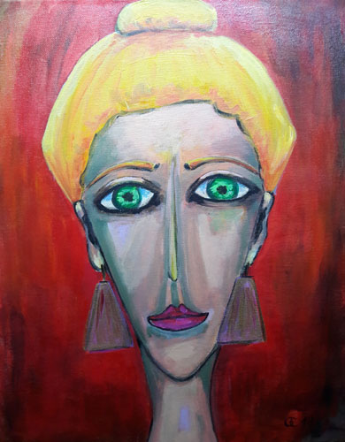 dame mit knoedel dutt, 50x40, 2018