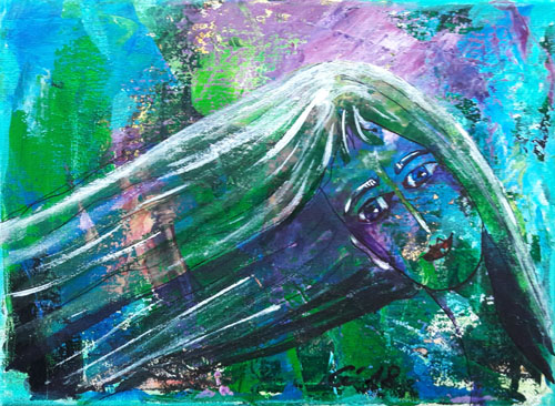 windsbraut gruen, 15x20cm, acryl+tusche, 2018