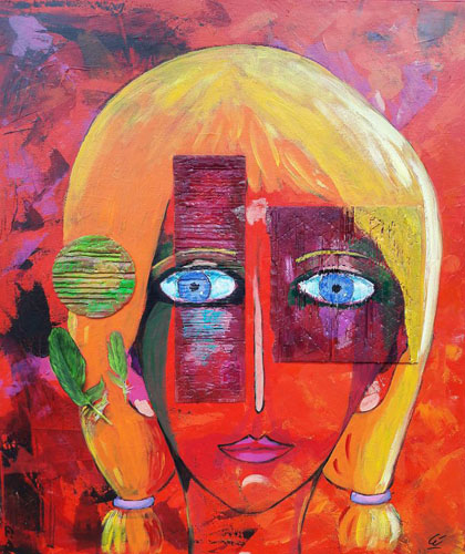 schau genau, 80x60, mixed media, 2019
