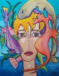 medusa on seaside-holiday, 50x40cm, acrylic-ink, 2019